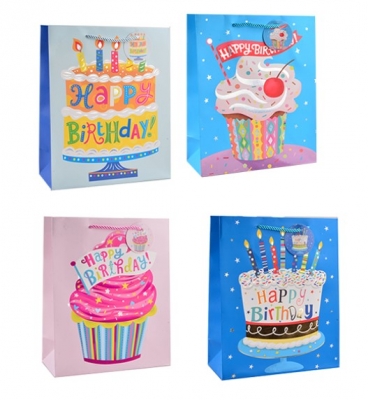 Childrens Foiled Birthday Cake Medium Gift Bag 26x32x12cm