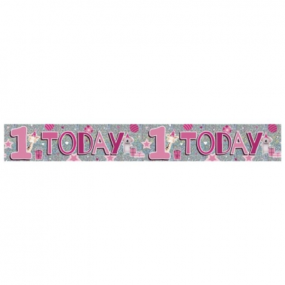 1 Today Birthday Banner in SLiver and Pink