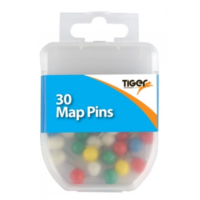 Tiger Essential 30 Map Pins Coloured