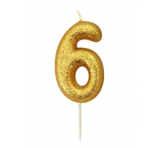 Age 6 Glitter Numeral Moulded Candle Gold
