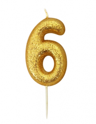 Age 6 Glitter Numeral Moulded Candle Gold