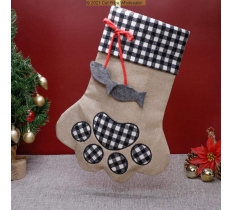 Deluxe Plush Plaid Black Footprint Stocking 40cm X 25cm