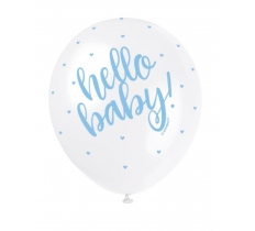 Blue "Hello Baby" 12" Latex Balloons 5 Pack