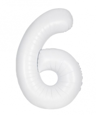 34" Unique Matte White Number 6 Foil Balloon