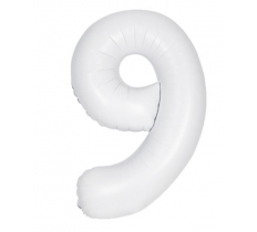 34" Unique Matte White Number 9 Foil Balloon