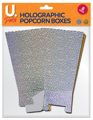 Holographic Popcorn Box Gold & Silver, 8 Pack