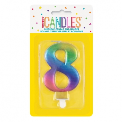 Metallic Rainbow Number 8 Birthday Candle