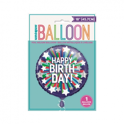 Shooting Star Happy Birthday Round Foil Balloon 18"