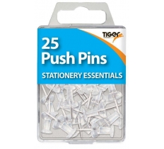 Tiger Essential 25 Push Pins Clear