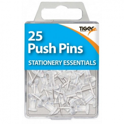 Tiger Essential 25 Push Pins Clear