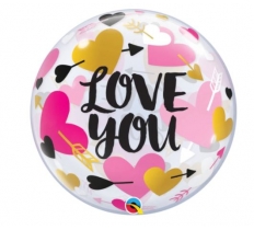 Single 22" Bubble Love You Hearts & Arrow Balloon