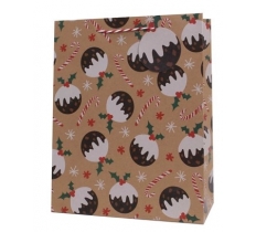 Christmas Gift bag Kraft Xmas Pudding Large(26 x 32 x 12cm)