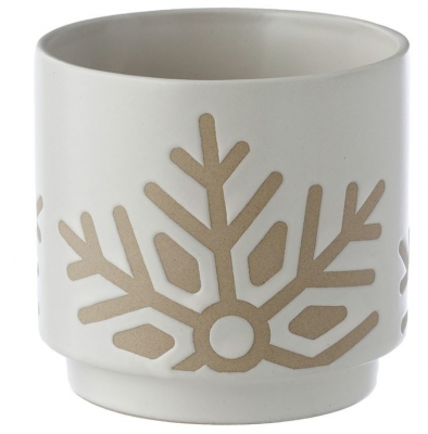 Christmas Snowflake White Stoneware Indoor Plant Pot Small