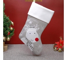 Deluxe Plush Silver Knitted Reindeer Stocking 40cm X 25cm