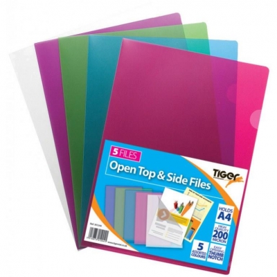 Tiger A4 Open Top & Side Files 5 Pack ( Assorted Colours ) )