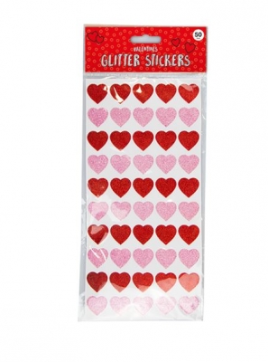 Valentines Day Glitter Heart Stickers 50 Pack