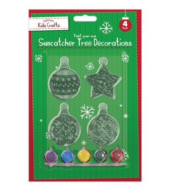 Christmas Suncatcher Tree Decorations with Paint 4pk