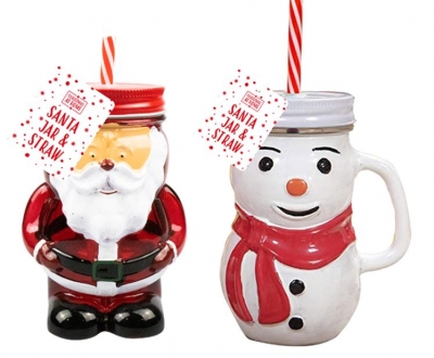 Christmas Glass Jar With Straw 470ml