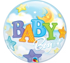 Qualatex 22" Baby Boy Moon & Stars Single Bubble Balloon