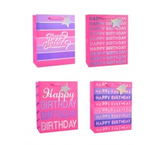 Girls Foiled Happy Birthday Medium Gift Bag 26x32x12cm