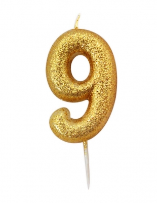 Age 9 Glitter Numeral Moulded Candle Gold