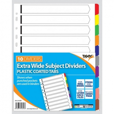 Tiger Card Dividers With Plastic Tabs 10 Part Extra Wide