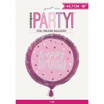 18" Glitz Pink & Silver Round Foil Balloon "Happy Birthday"