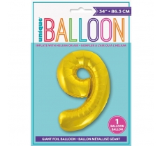 Gold Number 9 Shaped Foil Balloon 34"