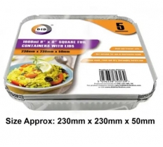 5pc 1600ml 9" x 9" Square Foil Containers with Lids