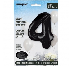 Black Number 4 Shaped Foil Balloon 34"