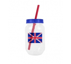 Union Jack Self Mason Jar With Straw 500ml