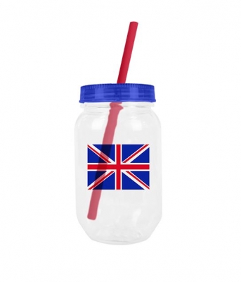 Union Jack Self Mason Jar With Straw 500ml