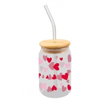 Valentine's Glass Jar and Straw With Bamboo Lid