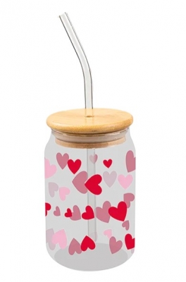 Valentine's Glass Jar and Straw With Bamboo Lid