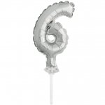 Silver Foil Number 6 Balloon Cake Topper 5"