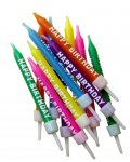 12 Pack Happy Birthday Candles Multi-Coloured with Holders