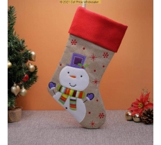 Deluxe Plush Hessian Red Top Snowman Stocking 40cm X 25cm