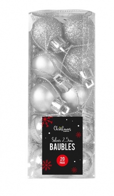 Silver Baubles 2.5cm Diameter 20 Pack