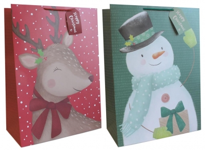 Gift Bag Christmas Reindeer/Snowman Jumbo ( 40.5 X 55.8 X 20cm )