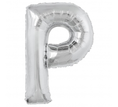 Silver Letter P Shaped Foil Balloon 34" Pack aged