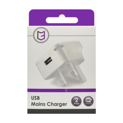 Single USB Mains Charger Fast Charge 2 Amp