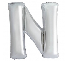 Silver Letter N Shaped Foil Balloon 34" Pack aged