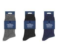 Men's Plain Ribbed Thermal Socks with Wool 2pk