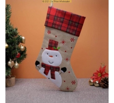Deluxe Plush Tartan Snowman Christmas Stocking 40cm X 25cm