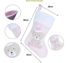 Deluxe Plush Pink Fluffy Teddy Stocking 40cm X 25cm