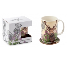 Wild Stag Christmas Porcelain Mug & Coaster Set