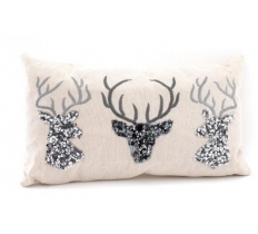 Christmas Silver Reindeer Cushion 47cm X 27cm