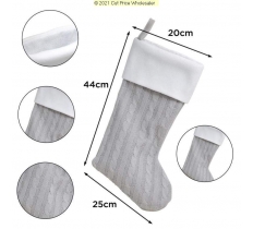 Deluxe Plush Silver Classic Knitted Stocking 40cm X 25cm