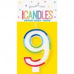 Rainbow Border Number 9 Birthday Candle