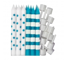 Caribbean Blue Dots & Stripes Candles 12 Pack